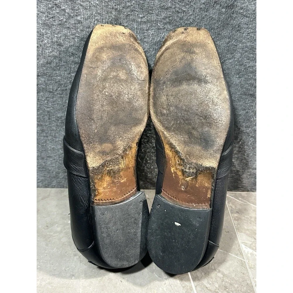 Gucci Horsebit Loafers Black Leather Slip-On Snaffle Dress Shoes Italy Mens Size